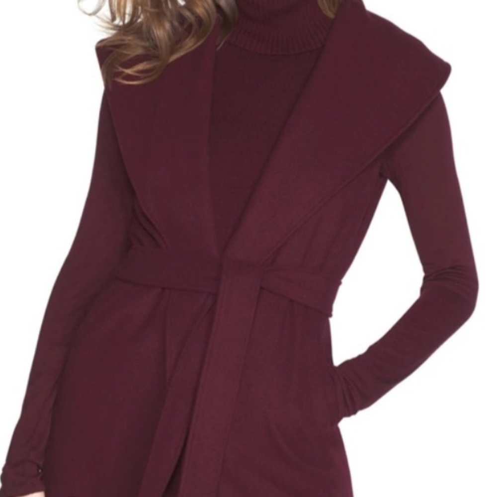 White House Black Market Burgundy Sleeveless Shawl Collar Wrap Coat Sz L/XL NWOT